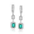 .90 ct. t.w. Emerald and .96 ct. t.w. Diamond Drop Earrings in 18kt White Gold