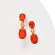 Fire Opal Drop Earrings in 14kt Yellow Gold