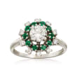 C. 1990 Vintage .85 ct. t.w. Diamond and .30 ct. t.w. Emerald Ring in 14kt White Gold
