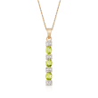 .90 ct. t.w. Peridot and .11 ct. t.w. Diamond Linear Pendant Necklace in 14kt Yellow Gold
