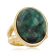 13.00 Carat Oval Emerald Ring in 18kt Gold Over Sterling