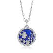 Lapis and .60 ct. t.w. CZ Sea Life Paper Clip Link Pendant Necklace in Sterling Silver 