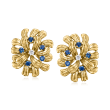 C. 1960 Vintage Cartier 1.20 ct. t.w. Sapphire and .16 ct. t.w. Diamond Flower Clip-On Earrings in 18kt Yellow Gold