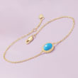 Oval Sleeping Beauty Turquoise Roped Frame Bracelet in 14kt Yellow Gold