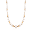 4-14mm Cultured Pearl and Bead Graduated Necklace with 14kt Yellow Gold