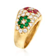 C. 1980 Vintage 1.45 ct. t.w. Diamond and 1.19 ct. t.w. Multi-Gemstone Flower Ring in 18kt Yellow Gold