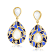 Mother-of-Pearl and Blue Enamel Drop Earrings with .10 ct. t.w. White Topaz in 18kt Gold Over Sterling