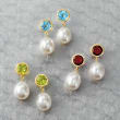 9.5-10mm Cultured Pearl and 4.00 ct. t.w. Garnet Drop Earrings in 14kt Yellow Gold