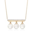 6.5mm Cultured Pearl Bar Necklace with Diamond Accents in 14kt Yellow Gold
