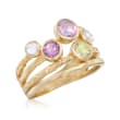 Moonstone, 7.00 ct. t.w. Amethyst and 3.00 Carat Green Prasiolite Ring in 18kt Gold Over Sterling