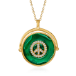 .15 ct. t.w. CZ Peace Sign Pendant Necklace with Green Enamel in 18kt Gold Over Sterling