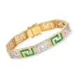 3.40 ct. t.w. Emerald and 1.70 ct. t.w. Diamond Greek Key Bracelet in 18kt Gold Over Sterling