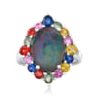 Blue Opal Triplet Ring with 1.50 ct. t.w. Multicolored Sapphires in Sterling Silver