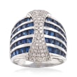 4.20 ct. t.w. Sapphire and .63 ct. t.w. Diamond Multi-Row Ring in 18kt White Gold
