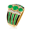 1.80 ct. t.w. Emerald and .10 ct. t.w. White Zircon Ring with Black Enamel in 18kt Gold Over Sterling