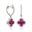 Gregg Ruth 1.07 ct. t.w. Ruby and .36 ct. t.w. Diamond Earrings in 18kt White Gold