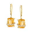 6.25 ct. t.w. Citrine and .12 ct. t.w. Diamond Drop Earrings in 14kt Yellow Gold