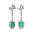 C. 1990 Vintage 6.65 ct. t.w. Emerald and 4.30 ct. t.w. Diamond Drop Earrings in Sterling Silver and Palladium