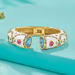 Multicolored Crystal and Blue Swarovski Crystal Cuff Bracelet with White Enamel in 18kt Gold Over Sterling