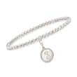 Sterling Silver Bead Stretch Bracelet with .10 ct. t.w. Diamond Engravable Charm