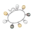 ALOR 10mm Multicolored Cultured South Sea Pearl Charm Bracelet in Stainless Steel
