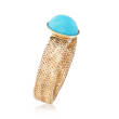 Italian Turquoise and 14kt Yellow Gold Mesh Stretch Ring