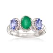 .75 Carat Emerald and .81 ct. t.w. Tanzanite Ring in Sterling Silver