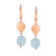 14.00 ct. t.w. Aquamarine Bead and 18kt Rose Gold Over Sterling Disc Drop Earrings