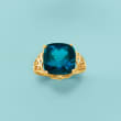 8.00 Carat London Blue Topaz Ring in 14kt Yellow Gold