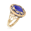 Lapis Scroll Ring in 14kt Yellow Gold