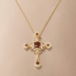 1.00 ct. t.w. Garnet and .19 ct. t.w. Diamond Cross Pendant Necklace in 14kt Yellow Gold