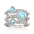 Opal and 22 ct. t.w. Diamond Jewelry Set: Three Stackable Rings in Sterling Silver