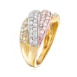 1.00 ct. t.w. Diamond Wavy Crisscross Ring in Tri-Colored Sterling Silver