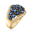 C. 1980 Vintage 3.48 ct. t.w. Sapphire and .57 ct. t.w. Diamond Dome Ring in 18kt Yellow Gold