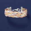 Italian Tri-Colored Sterling Silver Reversible Braid Bracelet