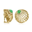 C. 1970 Vintage 3.50 ct. t.w. Emerald and .80 ct. t.w. Diamond Lattice Clip-On Earrings in 18kt Yellow Gold