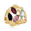 Black Onyx and 1.90 ct. t.w. Multi-Stone Leaf Ring in 18kt Gold Over Sterling