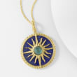 Lapis and 1.30 Carat London Blue Topaz Sun Pendant Necklace in 18kt Gold Over Sterling