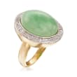 Green Jade Ring with Diamond Accents in 14kt Yellow Gold
