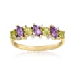 .50 ct. t.w. Peridot and .40 ct. t.w. Amethyst Ring with Diamond Accents in 14kt Yellow Gold