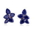 14.90 ct. t.w. Sapphire Cluster Flower Earrings in Sterling Silver