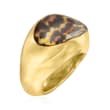 Italian Leopard-Print Enamel Concave Oval Ring in 14kt Yellow Gold