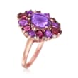 4.60 ct. t.w. Amethyst and Rhodolite Garnet Ring with Diamond Accents in 14kt Rose Gold