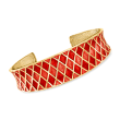 Italian Red and Pink Enamel Harlequin Cuff Bracelet in 18kt Gold Over Sterling