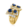 C. 1980 Vintage 1.85 ct. t.w. Sapphire and .85 ct. t.w. Diamond Butterfly Cocktail Ring in 18kt Yellow Gold