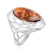 Amber Openwork Ring in Sterling Silver
