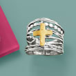 Sterling Silver and 14kt Yellow Gold Multi-Row Cross Ring