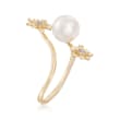 9-9.5mm Cultured Pearl Ring with Diamond Accents in 14kt Yellow Gold