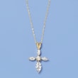 2.00 ct. t.w. Marquise and Round CZ Cross Pendant Necklace in 14kt Yellow Gold