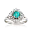 C. 1980 Vintage.60 Carat Emerald and .75 ct. t.w. Diamond Ring in Platinum